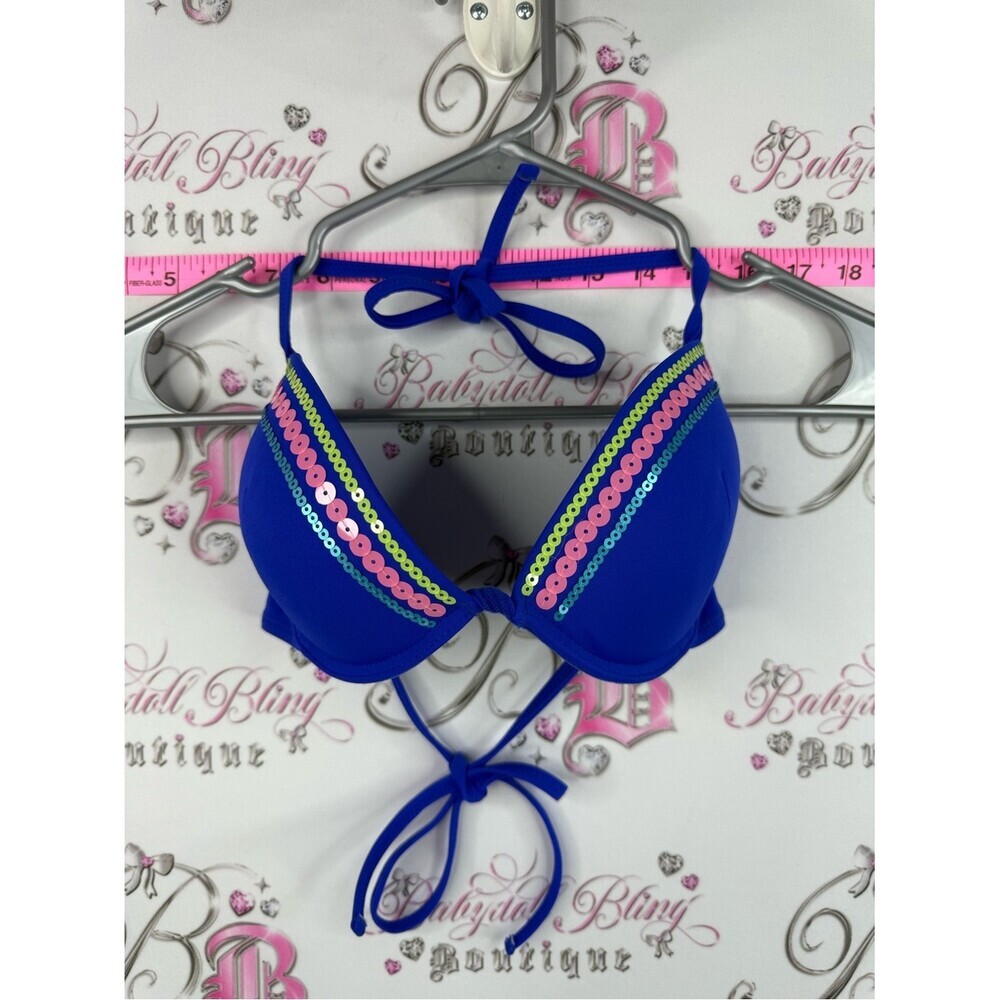 Tezenis bikini top sequins sparkly top Royal Blue Sequin Push-Up Bikini Top